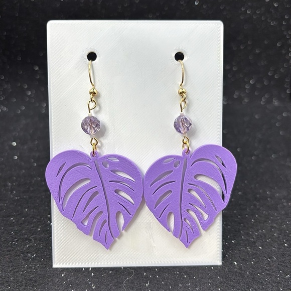 Handmade Purple Leaf Earrings - Picture 5 of 6